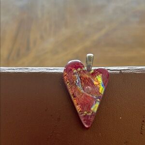 Handmade Dichroic Glass Heart Pendant - Iridescent Red